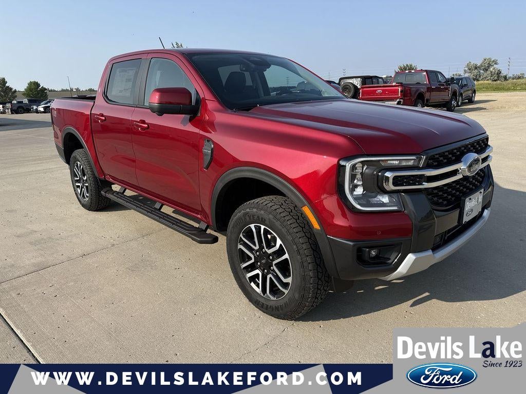 2026 Ford Ranger LARIAT in Ruby Red Metallic Tinted Clearcoat — front three-quarter view