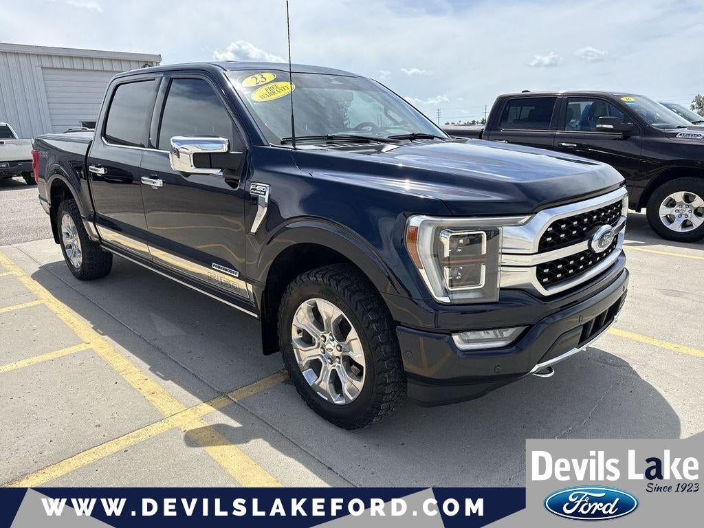 2023 Ford F-150 Platinum in Antimatter Blue Metallic — front three-quarter view